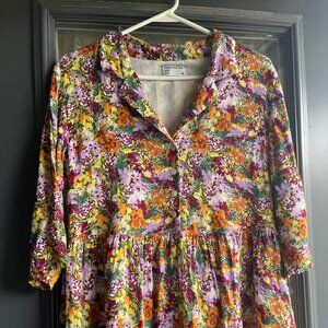 FRANK AND OAK THE BABYDOLL FLORAL HALF SLEEVE DRESS IN MULBERRY